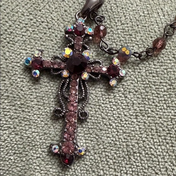 Vintage VCLM Glamorous Crystal Cross Necklace - Picture 2 of 5